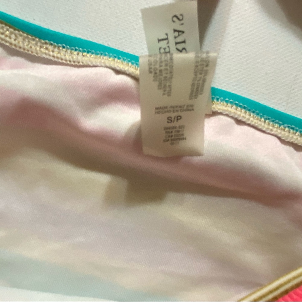 Victoria’s Secret pink gold teal yellow bright striped bikini size small - Picture 3 of 4